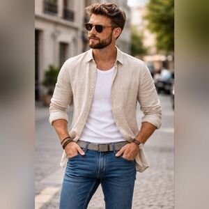 Men's Vintage Woven Belt in Light Gray - Casual Elastic Braided Belt 43" X 1.5"